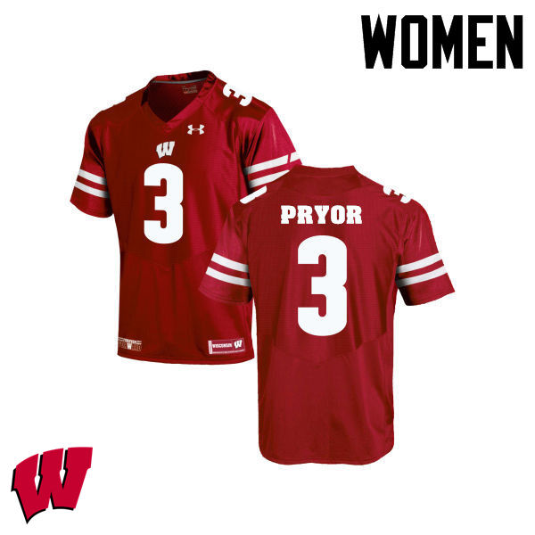 Women Winsconsin Badgers #3 Kendric Pryor College Football Jerseys-Red - Click Image to Close